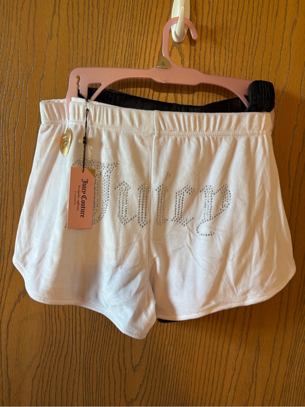 Juicy Couture White Rhinestone & Black Logo Lounge Shorts Pair